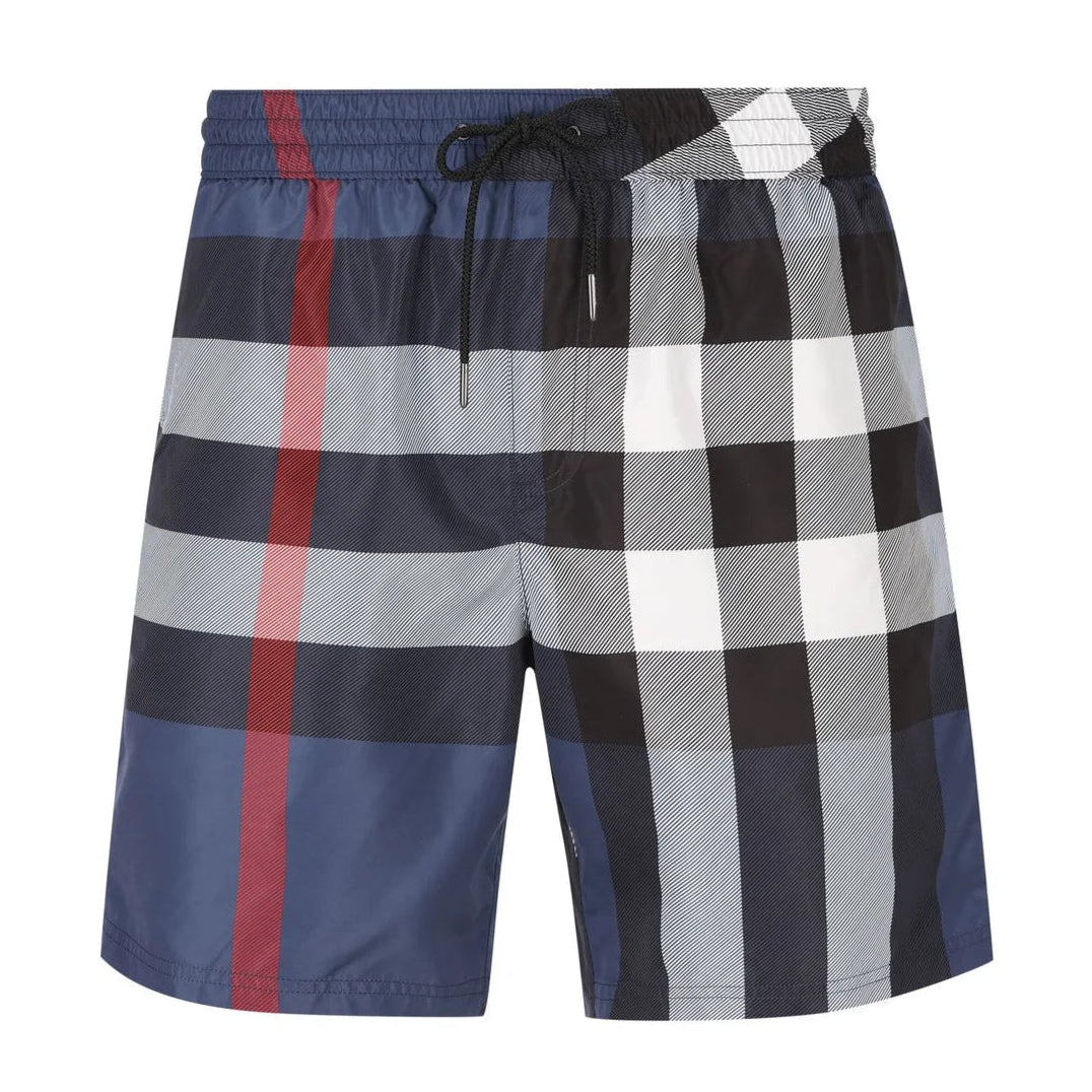 Burberry Checked Drawstring Swim Shorts Blue