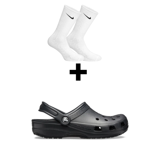 Black crocs + Nike socks bundle offer