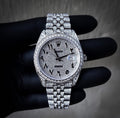 Full diamond (iced out) Rolex datejust with an Arabic dial watch