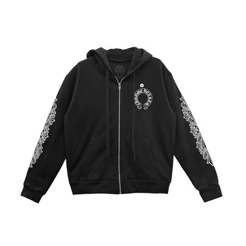 Chrome Hearts Horseshoe Floral Sleeve Zip Up Hoodie